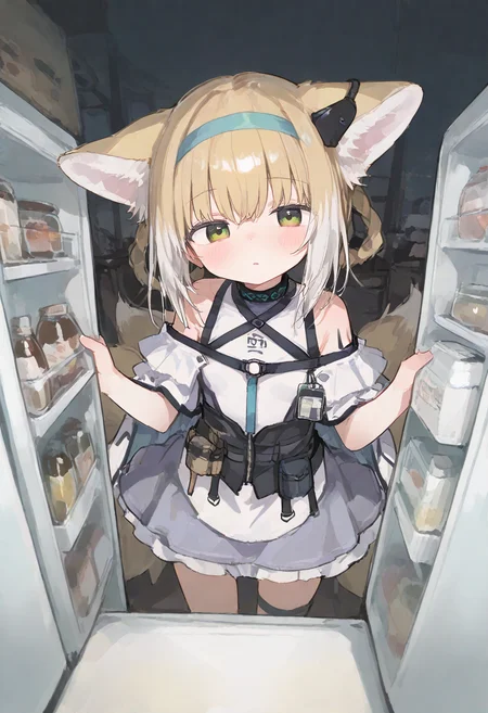 1girl, suzuran (arknights), holding refrigerator, detailed background,
(zankuro:0.2), wagashi \(dagashiya\), chen bin, very awa, very aesthetic, masterpiece, best quality, amazing quality, absurdres <lora:ponyv6_noobV1_2_adamW:0.5> <lora:n_XLNBVP1lokrV6311P:0.2> <lora:748cmXLNBVP1lokrV6311PZ:0.2> <lora:ricotte2:0.2> <lora:View_from_inside_the_refrigerator-Pony:1>