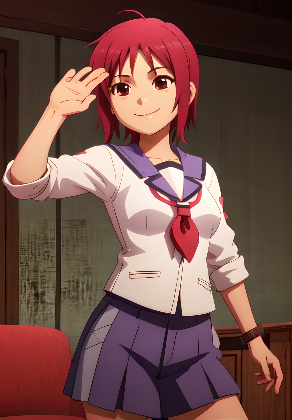 <lora:Angelbeats:0.6>, Masami, solo, smile, Dynamic Pose