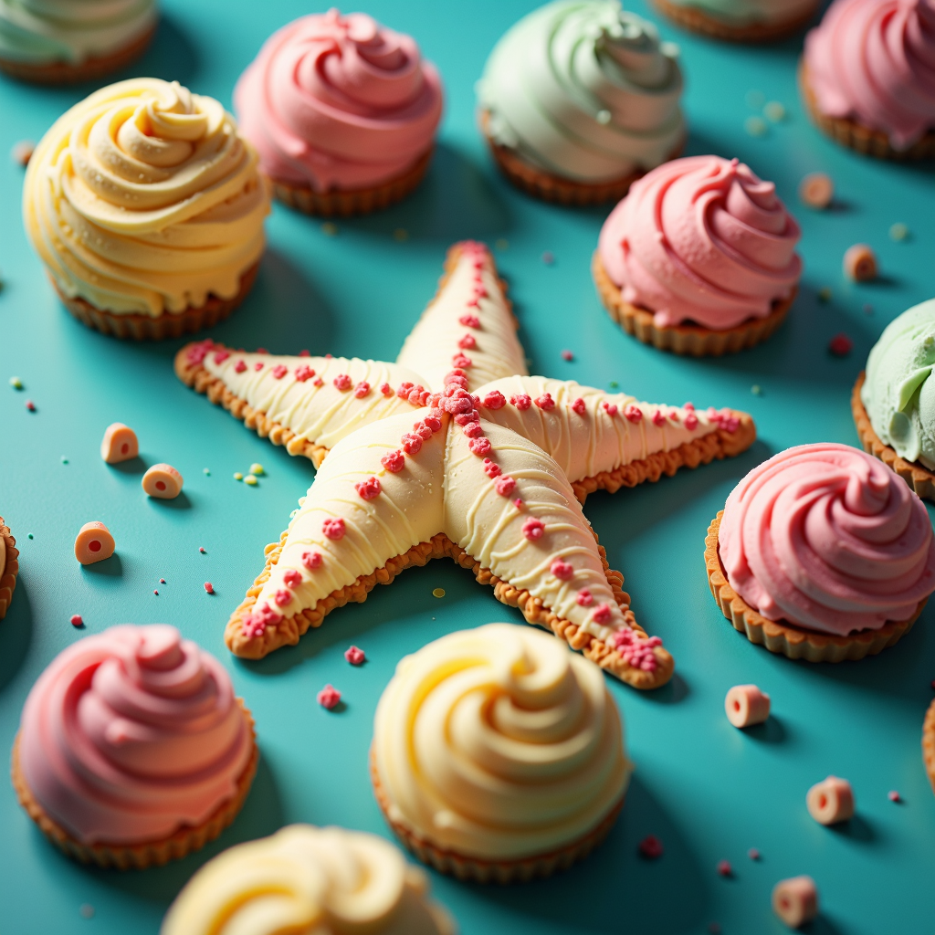 a professional (film grain:1.2) photography of a made entirely out of ice cream GelatoStyle Starfish<lora:GelatoStyleFlux:0.75>