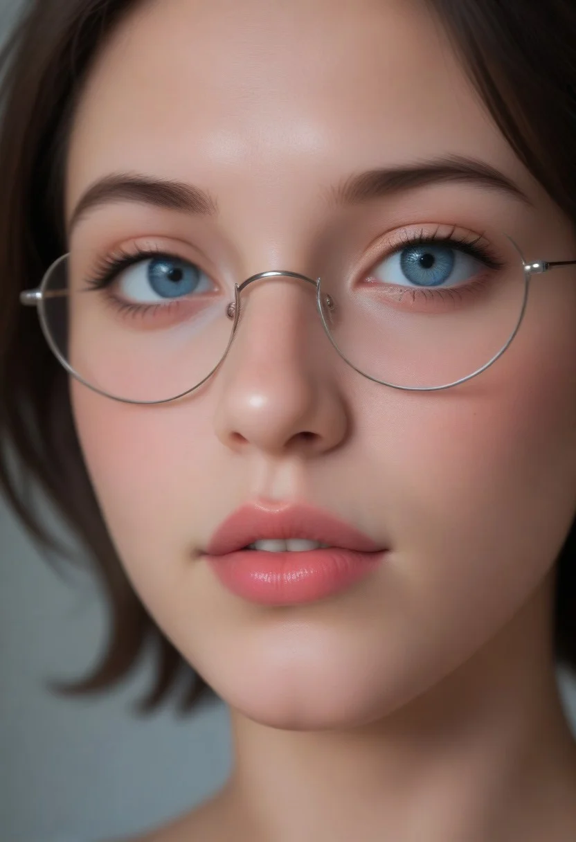 (((ultra high res))), (photorealistic), raw photo, (((4K resolution))), detailed eyes, super detailed face, focus on face, sharp focus,16k wallpaper, absurdres, highres, huge file size.
Abstract oil painting, vibrant colors, rough texture, broad brush strokes.
Close-up portrait of a young woman with short bob, big round glasses, bare shoulders.âââ