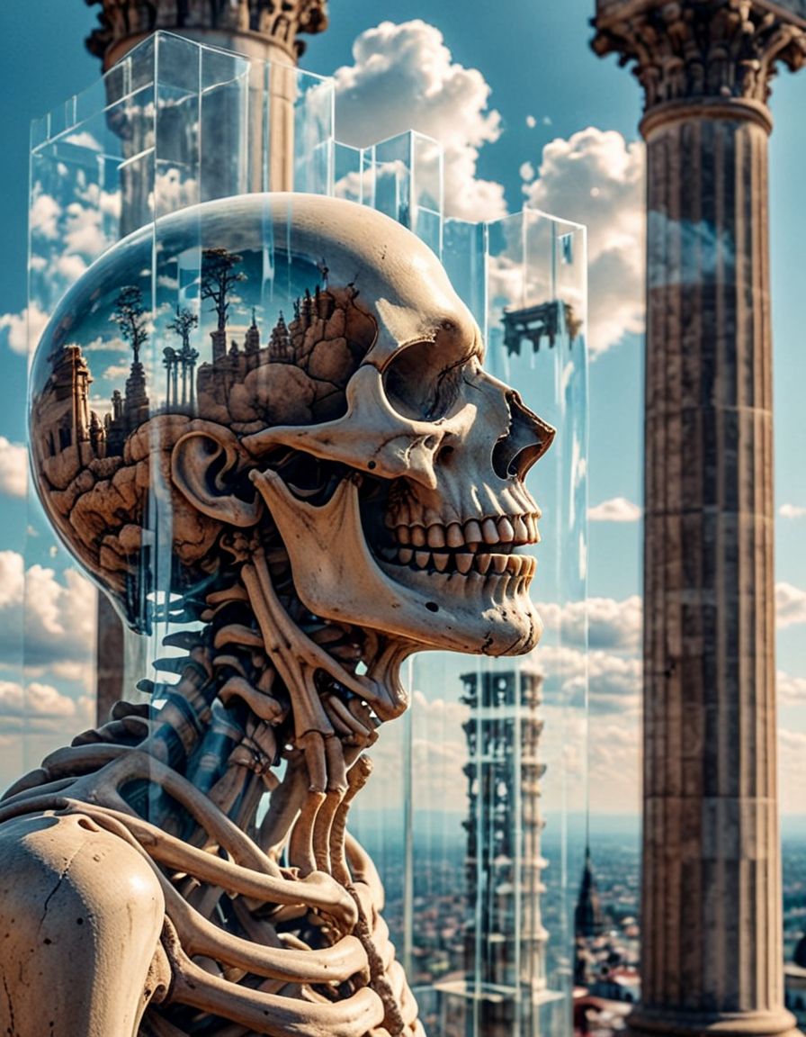 cinematic photo breathtaking helios, pillar, double exposure skeleton, solo, realistic, male focus, cloud, 1boy, profile, sky, column, psy
 <lora:helios2:1> . award-winning, professional, highly detailed . 35mm photograph, film, bokeh, professional, 4k, highly detailed