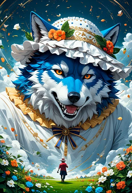 score_9, score_8_up, score_7_up, source_anime, furry, 1boy, wolf, solo, frilled hat, spinning mill, best quality, masterpiece, amazing quality, best aesthetic, absurdres, (mjv3:1.5) <lora:mjv3_pony-3:0.7>