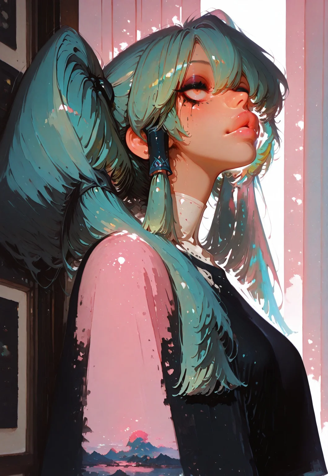 masterpiece, ultra-HD, cinematic lighting, photorealistic, impressionism, high detail, (dramatic lighting), masterpiece, best quality, very aesthetic, 8k, masterpiece, best quality, realistic,,
1girl, Taru, hair tubes, big hair, standing, bedroom, from front, wide shot,nsfw,pastel colors, 1girl, green hair, realistic skin, puffy lips, heavy makeup,looking at viewer,
