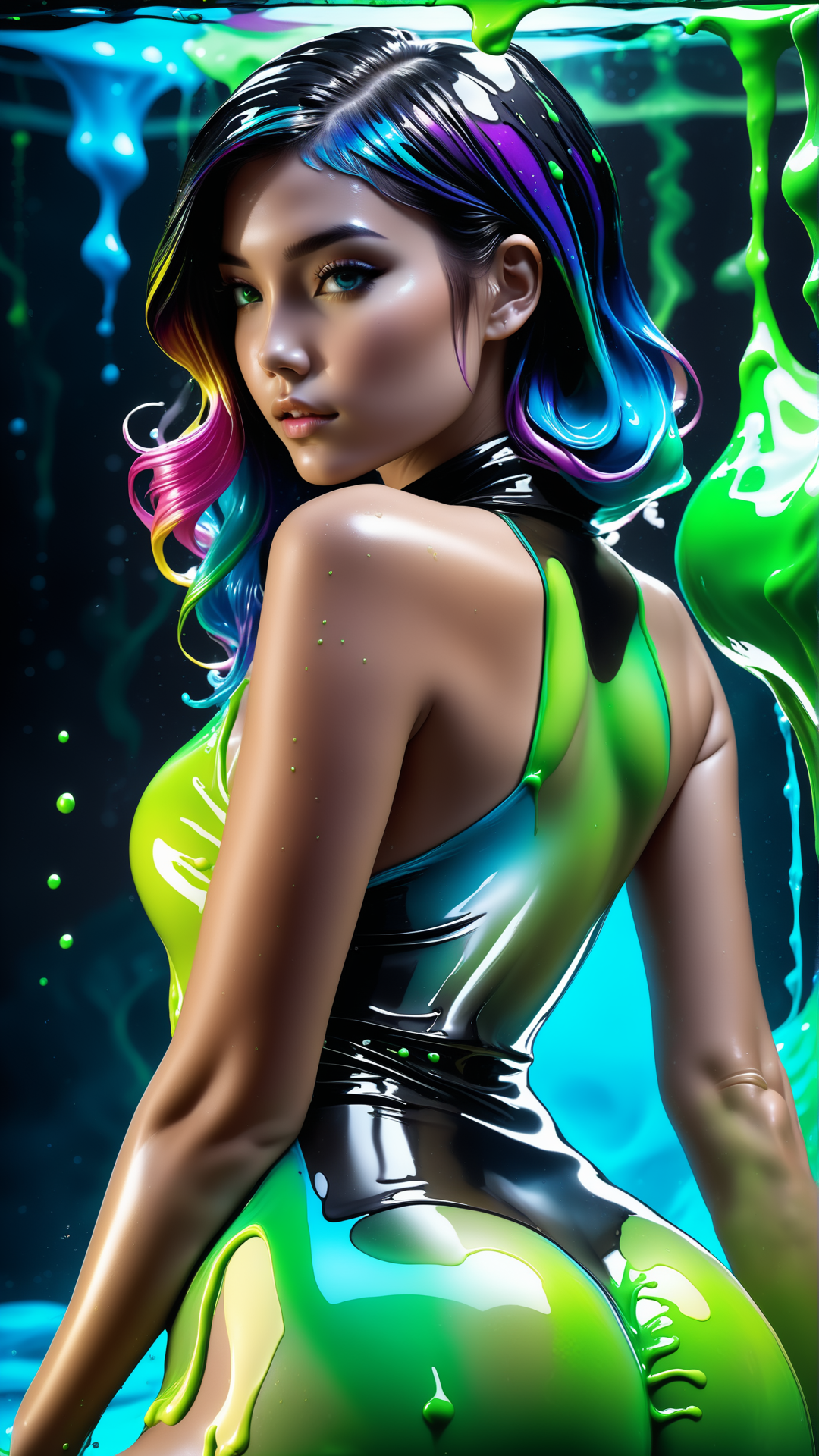 <lora:xl_yamer_style-2.0:1>, Colorful ink cascaded the canvas, forming slime sexy girl body, photorealistic slime girl, photo, studio lighting, sony a7, 35mm, hyperrealistic, big depth of field, concept art, colors, hyperdetailed, hyperrealistic, (big depth of field), (moody lighting), (ambient light), ((cinematic))