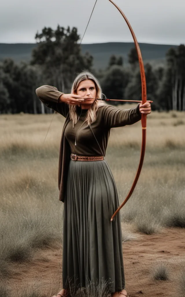 realistic photo, long bow, athletic 1person, standing, long bow \(weapon\), holding bow \(weapon\), drawing long bow, archery, plain background in the style of <lora:bow01_xl:1>, restore face, open eyes