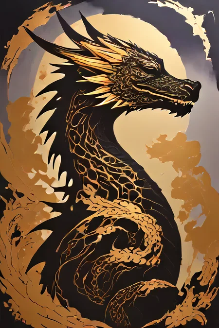 score_9,score_8_up,<lora:Turbo_XL:1>,<lora:Silhouette_with_Gold_Foil-05:1>,silhouette_with_gold_foil,abstract,upper body,dragon,
