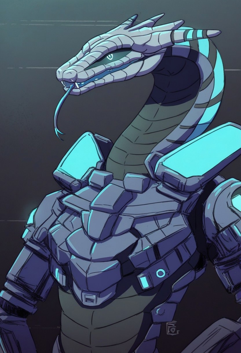A futuristic warrior with a sleek, biomechanical snake body, armor made of flexible nanotech scales, and a plasma katana in hand. Neon circuits pulse across his body as he coils through a neon-lit cyberpunk city.
🎨 Aesthetic: Cyberpunk, high-tech, neon-lit
🖌️ Bonus: Augmented snake eyes, robotic fangs, energy-based weaponry