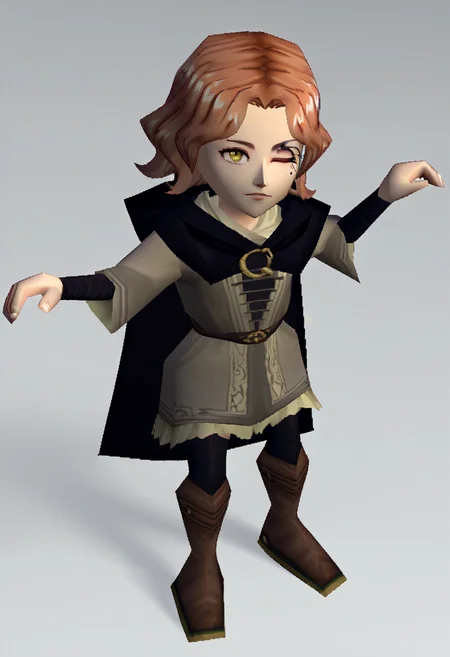 score_9, score_8_up, score_7_up, source_anime BREAK, 1girl, solo,
<lora:zs_N64ZeldaStyleXL:1> n64zeldastyle, 3d, polygonal, white background, full body
 <lora:Melina_pdxl_Incrs_v2:1> IncrsMelina, scar across eye, facial tattoo, one eye closed, yellow eyes, brown hair, medium hair,black cloak, hooded cloak, hood down, grey dress, long sleeves, cape, thigh boots