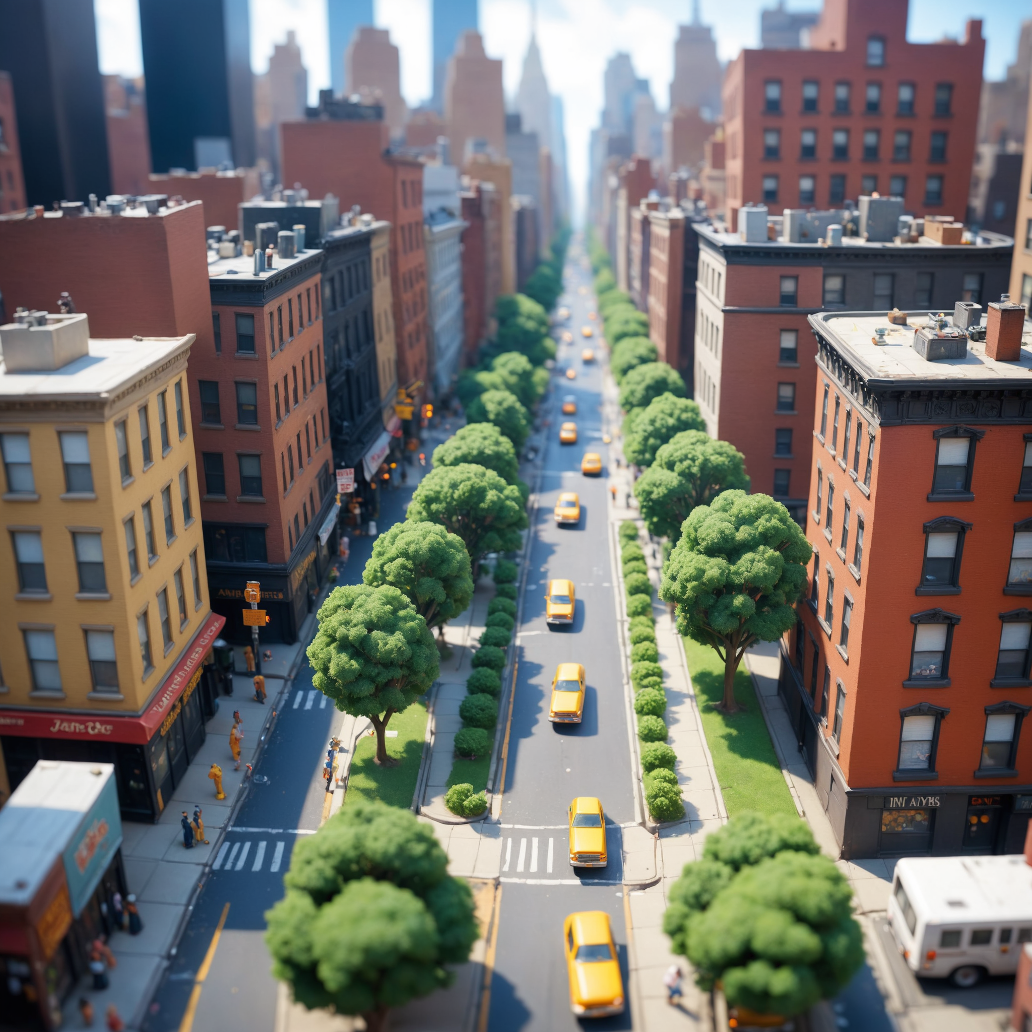 a classic landscape painting of tilt shift photography of a new york city street from above  , by John Anster Fitzgerald, anime niji illustration  Diane Arbus