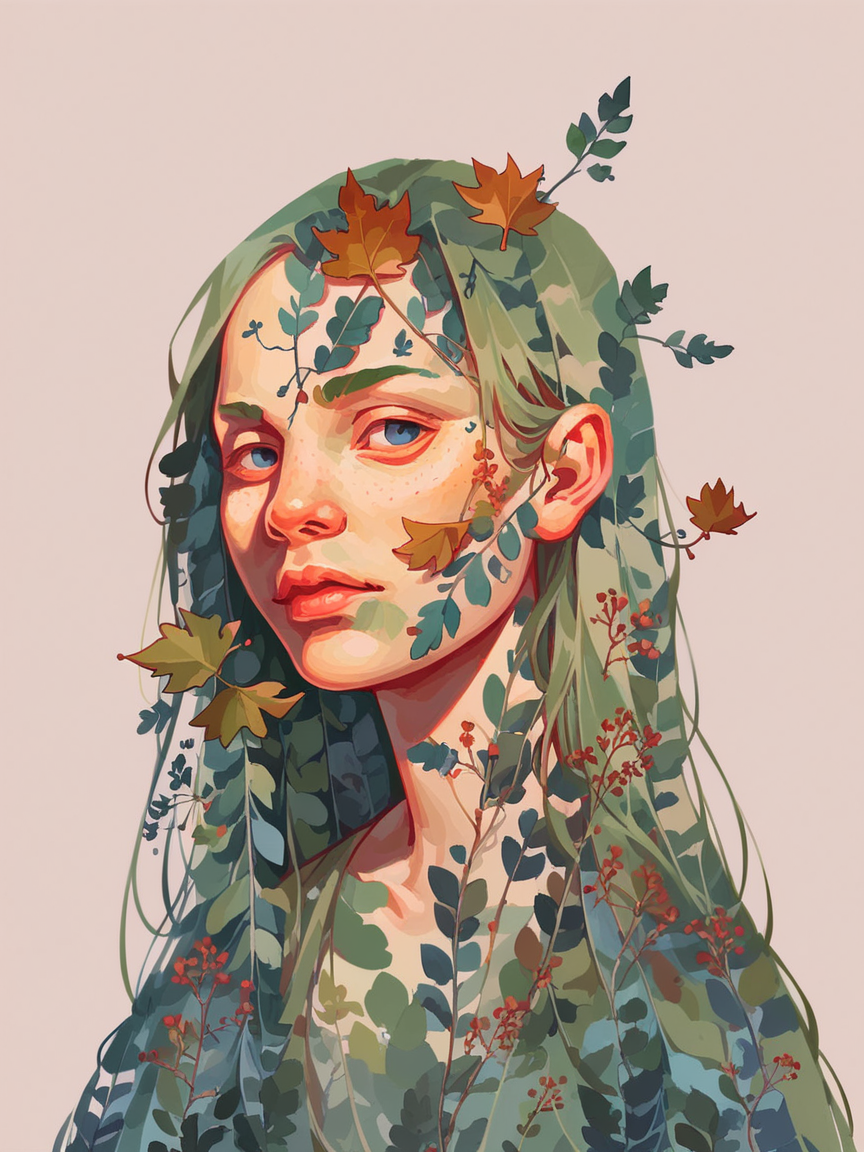 score_9, score_8_up, score_7_up, score_6_up, r1s0, solo, simple background, portrait, leaf, plant, <lora:r1s0XLP:0.9>  1girl,