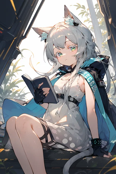 (score_9,score_8_up,score_7_up),<lora:Rosmontis(Arknights)-v1:1>,Rosmontis(Arknights),1girl,rosmontis (arknights),solo,animal ears,cat ears,gloves,tail,dress,white dress,fingerless gloves,long hair,holding,cat tail,black gloves,cat girl,book,sleeveless,bangs,holding book,sleeveless dress,colored eyelashes,parted lips,looking at viewer,animal ear fluff,green eyes,grey hair,bare shoulders,blue eyes,hooded cloak,cloak,hood,cape,blush,
good feet,anime,NSFW,expressive,amazing quality,ultra hd 32k,