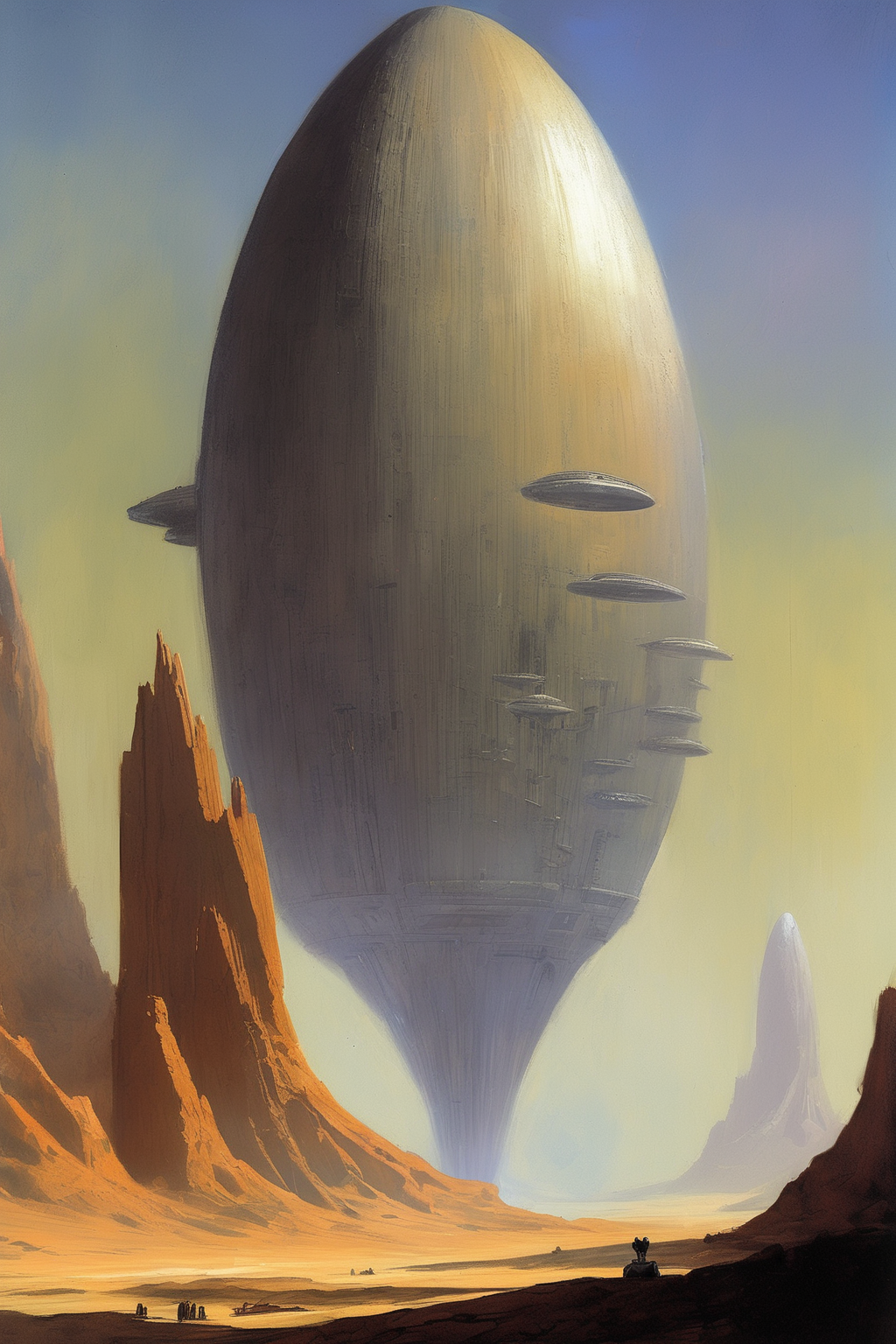 John Harris Style - A landscape with enormous monolithic ancient alien race buildings in the style of scifi painter john harris