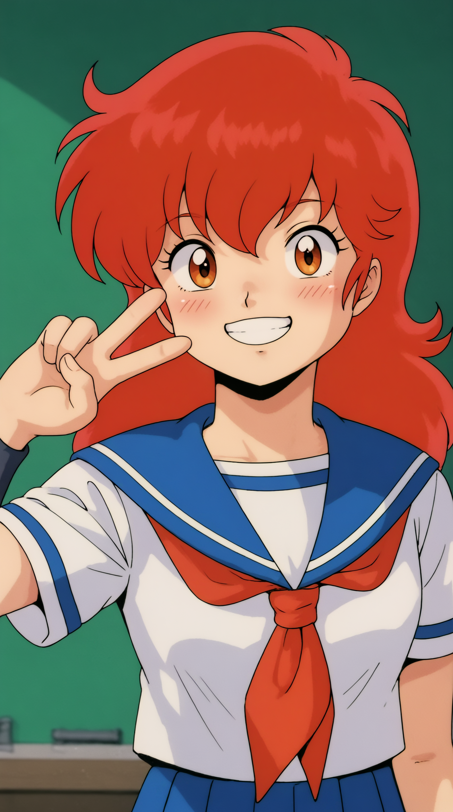 score_9, score_8_up, score_7_up, best background, detailed background, 4k, upscale, anime_source,  Eiko Magami, Student Uniform, v sign, indoors, happy, victory fingers, grin, blush,  <lora:JN_Eiko_Magami_Pony:0.8>