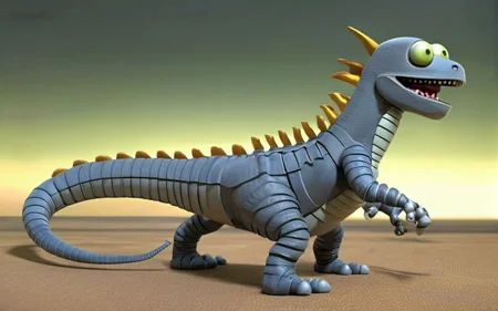 A horror film frame of ((an alien godzilla lizard))  benderbot  <lora:SDXL-benderbot-Lora:0.8>, very detailed, clean, high quality, sharp image