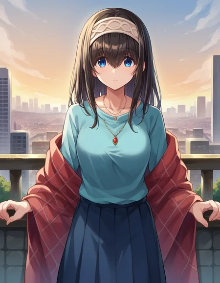 score_9, score_8_up, score_7_up, source_anime,
fumikasagisawa, <lora:fumika-sagisawa-ponyxl-lora-nochekaiser:1>,
fumika sagisawa, blue eyes, black hair, hairband, long hair, hair over eyes,
blue sweater, collarbone, jewelry, necklace, shawl, sweater, skirt,
outdoors, cityscape,
looking at viewer, dutch angle, cowboy shot,