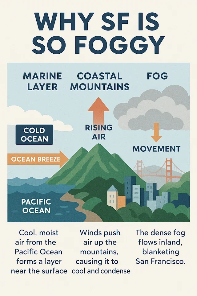 make a visual infographic describing why SF is so foggy
