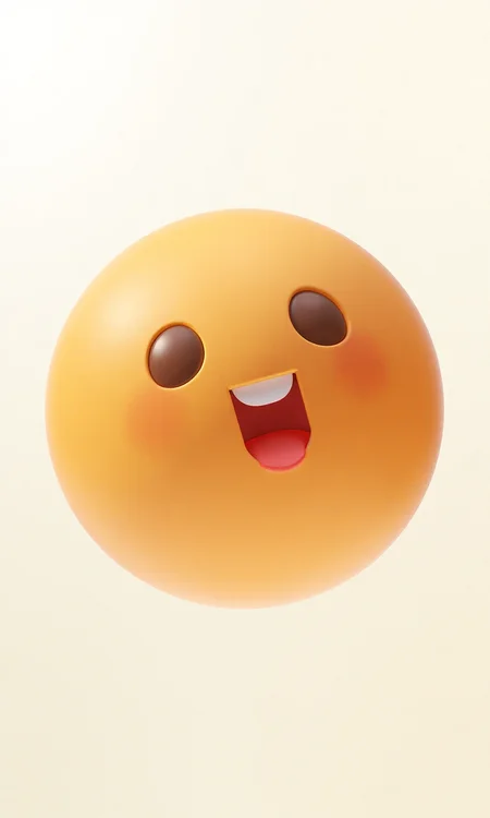 Cartoon style smiley face, saturated colors, rounded shapes, delicate shadows, white background, warm light source 