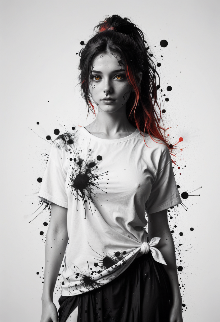 score_9, score_8_up, score_7_up, ultra details, high details, absurdres, masterpiece, best quality, 2k, 4k, very aesthetic, rating_safe, BREAK,
ink splats, ink splatter, rainbow_background, blue_background, green_background, purple_background, yellow_background, BREAK,
 1girl sd332341, solo, (monochrome:1.2), gradient_amber_eyes, long_hair, high_ponytail, two-tone_hair, brown_hair, streaked_hair, red_hair, (nose_piercing), nose_ring, medium_breasts, oversized_shirt, shirt_buttons, black_sarong, eyesHD, high_gradient_eyes, extremely_detailed, BREAK,
<lora:Ink_Splats:1.2>, <lora:add-detail-xl:1>,