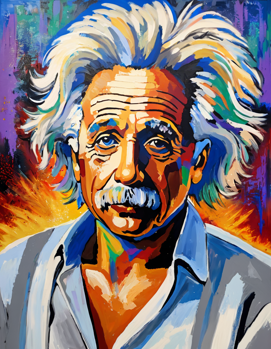 upper body portrait a man,acrylic painting,tousled hairstyle,Einstein, upper body portrait a man,acrylic painting,tousled hairstyle,Einstein, very coherent, intricate, elegant, highly detailed, sharp focus, original composition, sparkling background, cinematic, inspired, stunning, gorgeous, creative, ambient, epic, artistic, pure light, striking, fine detail, full color, pretty, attractive, cute, best, iconic