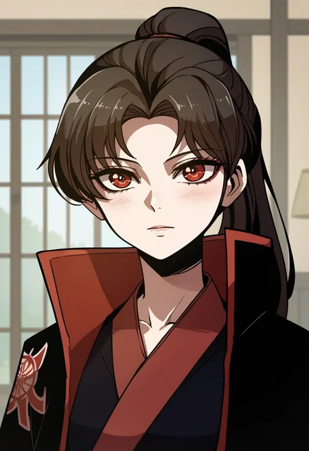score_9, score_8_up, score_7_up, source_anime,anime screencap, anime coloring,intricate details,rating_safe, masterpiece, best quality,
(best quality, absurd res, ultra detailed),1girl, ((solo)), good eyes,perfect eyes,,detailed eyes, zPDXLxxx , zPDXL3,detailed, detailed face, <lora:add-detail-xl:3>,
BREAK
<lora:Wiji_Ho-Yeon:0.8>, hoyeon, 1girl, red eyes, ponytail, Japanese clothes, , black robe,
BREAK
solo,, , looking at viewer, upper body