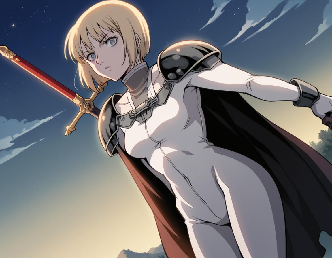 score_9, score_8_up, score_7_up, source_anime,
claymoreclaire, <lora:claymore-claire-s1-ponyxl-lora-nochekaiser:1>,
claire, short hair, blonde hair, grey eyes, bob cut, pale skin, white skin, ringed eyes,
weapon, sword, cape, armor, bodysuit, shoulder armor, pauldrons, shoulder pads,
outdoors, night, landscape, bent over,
solo, looking at viewer, cowboy shot, dutch angle,