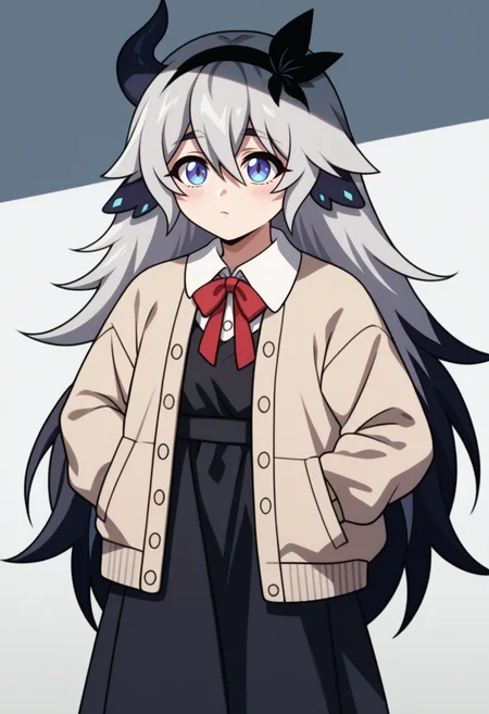 score_9, score_8_up, score_7_up, source_anime,anime screencap, anime coloring,intricate details,rating_explicit, masterpiece, best quality,
(best quality, absurd res, ultra detailed),1girl, ((solo)), good eyes,perfect eyes,,detailed eyes, zPDXLxxx , zPDXL3,detailed, detailed face, <lora:add-detail-xl:3>,
BREAK
<lora:Echidna:0.8>, Echidna, 1girl, grey hair, long hair, single horn, blue eyes,
hairband, hair ornament, cardigan, long sleeves, black dress,