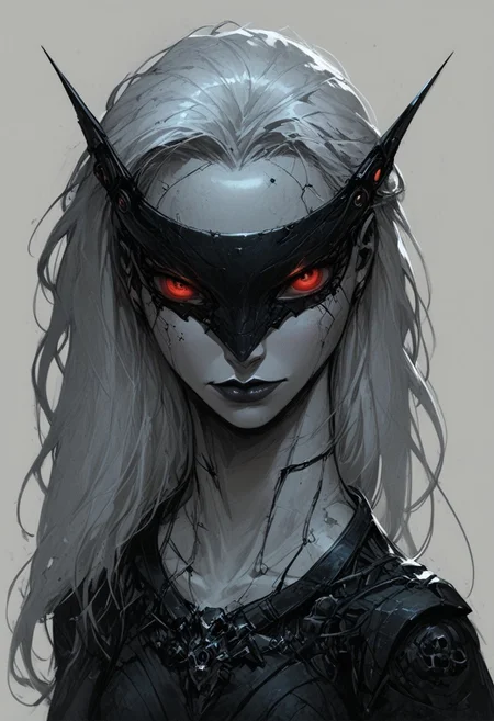 score_9, score_8_up, score_7_up, BREAK, 1woman portrait, Recypu style,close up of futuristic robotic female, long hair, white skin, sleek opaque reflective black visor, white background
<lora:Fant5yP0ny:0.6> <lora:fantasy_world_pony:0.9>
<lora:Cherry-Gig:0.55>