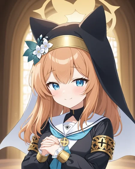 mari \(blue archive\),1girl, nun, smile, holding_hands, looking_at_viewer, halo, depth_of_field, out_of_frame, pov_hands, habit, blurry_background, blush, solo_focus, flower, 1boy, hat, white_sailor_collar, animal_ear_headwear, interlocked_fingers, long_sleeves
<lora:mari_(blue_archive)_image2498_2023-11-28-000008:1>halo. gorgeous,key visual, vibrant, studio anime,award-winning, professional, highly detailed,high budget, cinemascope