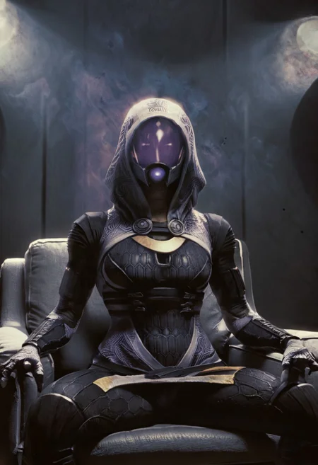 ethereal zavy-tali mask-on novuschroma85 style <lora:novuschroma85 style:.6> Basic Instinct Pose, B4sic1nstinctP0se, basic_instinct_(movie), looking at viewer, facing viewer,sitting, crossed_legs, on_chair, three fingers