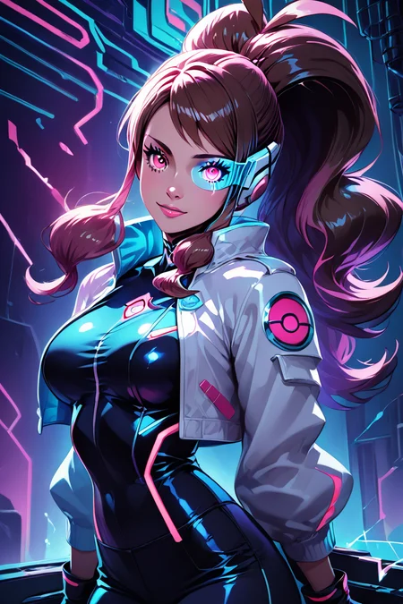 score_9, score_8_up, score_8, medium breasts, (curvy), cute, eyelashes, ,,, , zzHildaLuxCitron, pink eyes, brown hair, high ponytail, long hair, multicolored hair, pink hair, ponytail, sidelocks, white jacket, long sleeves, shiny, pants, black gloves, cyberpunk, scouter, <lora:HildaLuxVoltPDXL:1>, , BREAK, (ultra realistic,32k, masterpiece:1.2),(high detailed skin:1.1),( high quality:1.1), head tilt, lips, closed mouth, shiny clothes, (upper body), looking at viewer, bokeh, luminescent background, ,,, embedding:zPDXL, Expressiveh, ,,, <lora:RlAnmPDXL:1.0>,