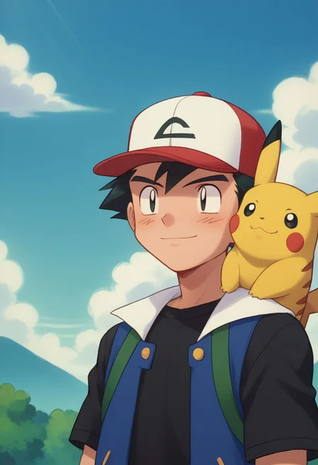 score_9, score_8_up, source_anime, highly detailed, 1boy, solo, skinny
ash3, 1boy, pokemon (creature), hat, male focus, baseball cap, black hair, day, on shoulder, jacket, shirt, black shirt, sky, pokemon on shoulder, smile,
outdoor,