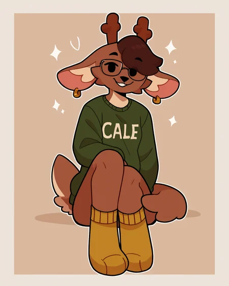 score_9_up, score_8_up, score_7_up, score_6_up, small breasts, furry, female, furry female, brown hair, dot eyes, jackalope, antlers, green topwear, green sweater, short hair, female, tail, glasses, spats, looking at viewer, solo, earring, happy, smile, socks, three-quarter view, head tilt, simple background, white outline, <lora:Leah_Pines(AIM)_XL_v1:0.15> <lora:PDXL_artist_tags_v2_big:0.5> <lora:The-Minuscule-Task_PDXL_v1.0:0.6> <lora:Bun_bunhearts:0.6>