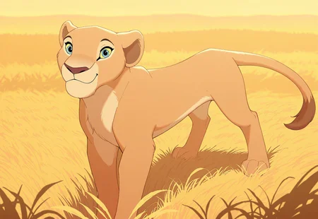score_9, score_8_up, score_7_up, score_6_up, best quality, highly detailed, detailed fur, detailed background,
Solo, Furry, female, lioness, feral, Nala, blue eyes, yellow sclera, tail, looking at viewer, happy, posing, in savannah