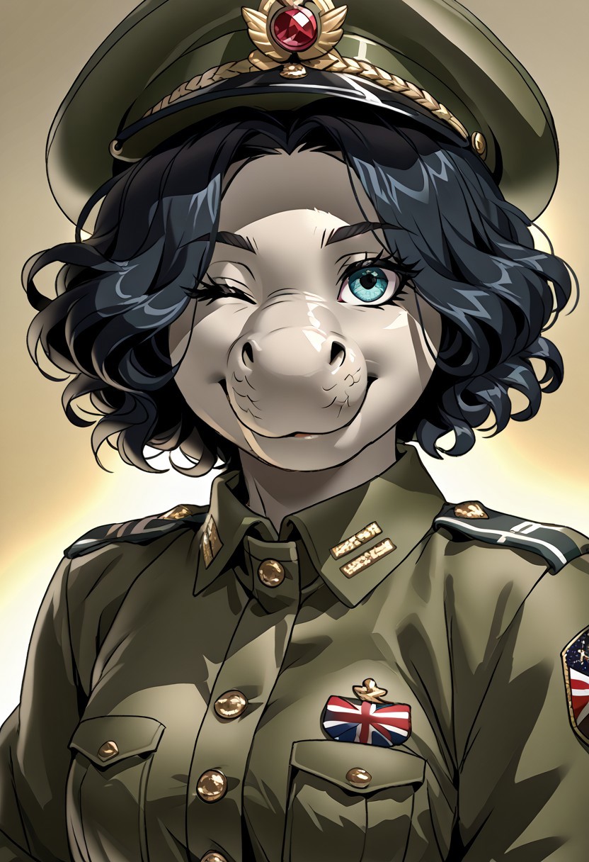 score_9, score_8_up, score_7_up, (by jailbird:1.5), (by kittydee:1.5), (by zummeng:1.5), masterpiece, best quality, (solo),  
(Furry Art: anthro: elephant seal:1.5), expressive eyes, <lora:beautiful_detailed_eyes:1>, perfect face, seal, male, large proboscis nose,  (black hair:1.5), (short hair), (one eye covered by hair), small breasts, (army general uniform:1.5), (army general hat:1), (army medals),