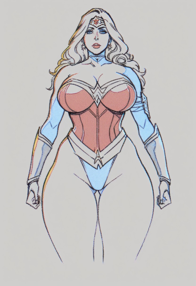 score_9, score_8_up, score_7_up, 1girl, source_justice_league, wonder_woman,  mature woman, milf, female focus, close-up shot, view from aside, panties, breasts armor, wide hips, thick thighs, big breasts, easynegative, negative_hand, lineart, sketch