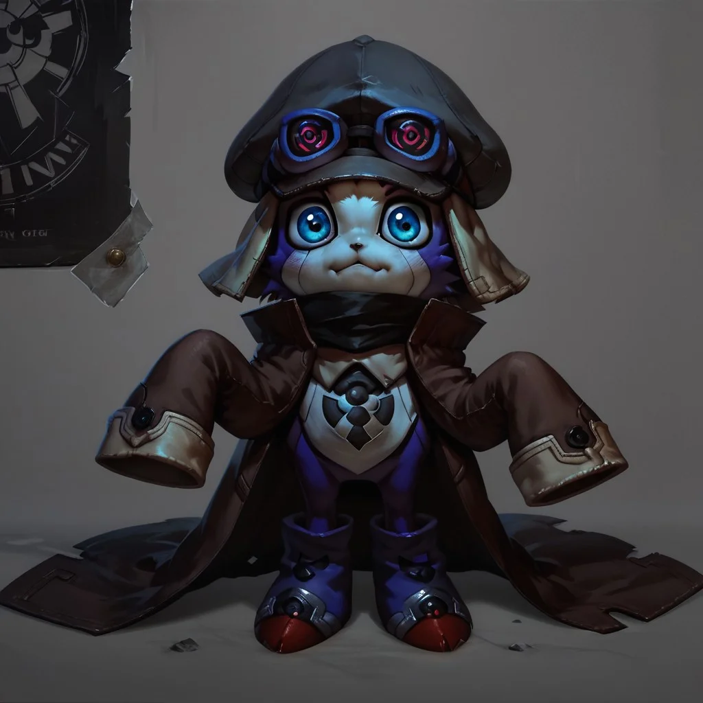 digimon offmon wearing longsleeve, hat, googles, metal tendrils coming from his back, concept art, realistic, dark theme, low light,, verybadimagenegative_v1.3, zPDXL3, poster art