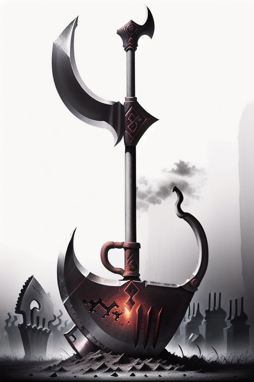 White background, 
"Masterpiece, highest quality, (Shovel-Axe hybrid:1.3) with (glowing runes:1.2) etched on the blades, intricate design, (dark wood handle:1.1), rare magical weapon, detailed craftsmanship, (eerie aura:1.2), professional photography, by Annie Leibovitz, soft lighting, high contrast, vivid colors, (graveyard background:1.0), misty atmosphere, enchanting glow."
