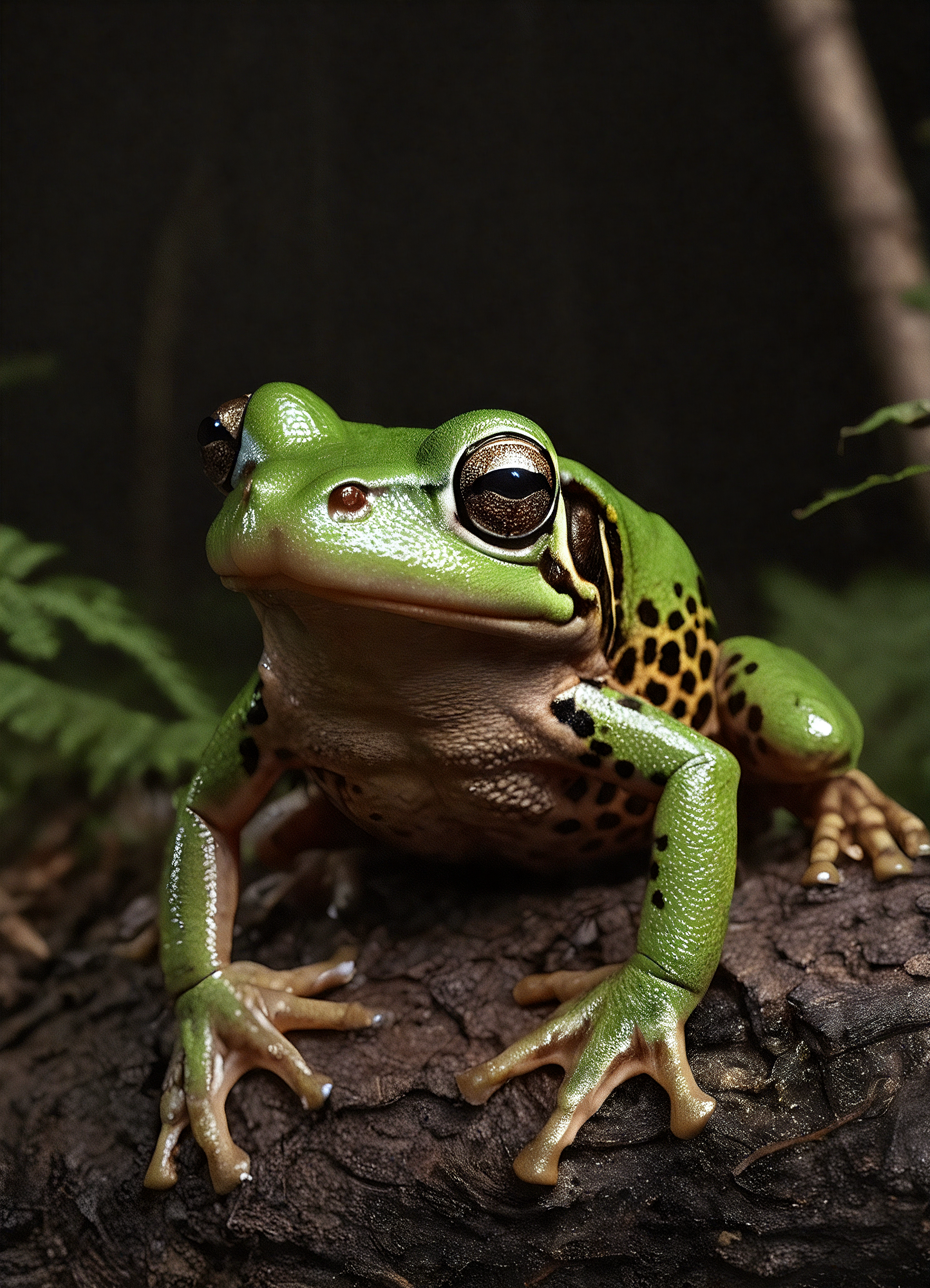 portrait of a poisonous frog, in forest, deep zoom
