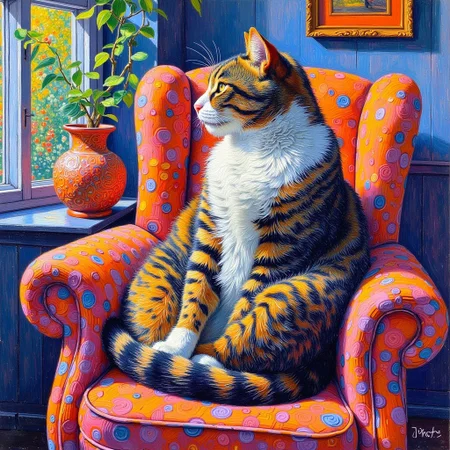 style of Paul Signac,cat,indoor,sofa