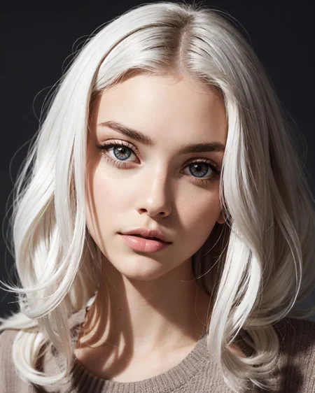 (upper body portrait:1), (grey sweater), plain background Sn0frid_v1