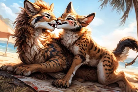 uploaded on e621, by carrot, by castitas, by reallynxgirl, by hioshiru, by loimu, by blotch, by kenket, by lizet,
FurryCore, 
catfolk,
Catra_Shera,
belladonna,
dragon,
(sexy pose), dynamic pose, NSFW, nude,
raised tail, paws, female, flat chest, 
lying on back, butt, presenting, spread legs, 
snuggling, kissing,
feral, furry female anthro cat, detailed and extremely fluffy body fur, tail, stripes, 2 girls, highly_detailed_face, symmetrical_eyes, fangs, open mouth, claws, young,
looking at viewer,
smile, blush, 
athletic, muscular, sleek,
brush stroke style, concept art, highly detailed, masterpiece, best quality, cinematic composition, 
sunlight, on a beach, 
masterpiece, best quality, realistic, (intricate:0.9), (high detail:1.4), film photography, {soft focus}, RAW photo, photorealistic, analog style, subsurface scattering, photorealism, absurd res,