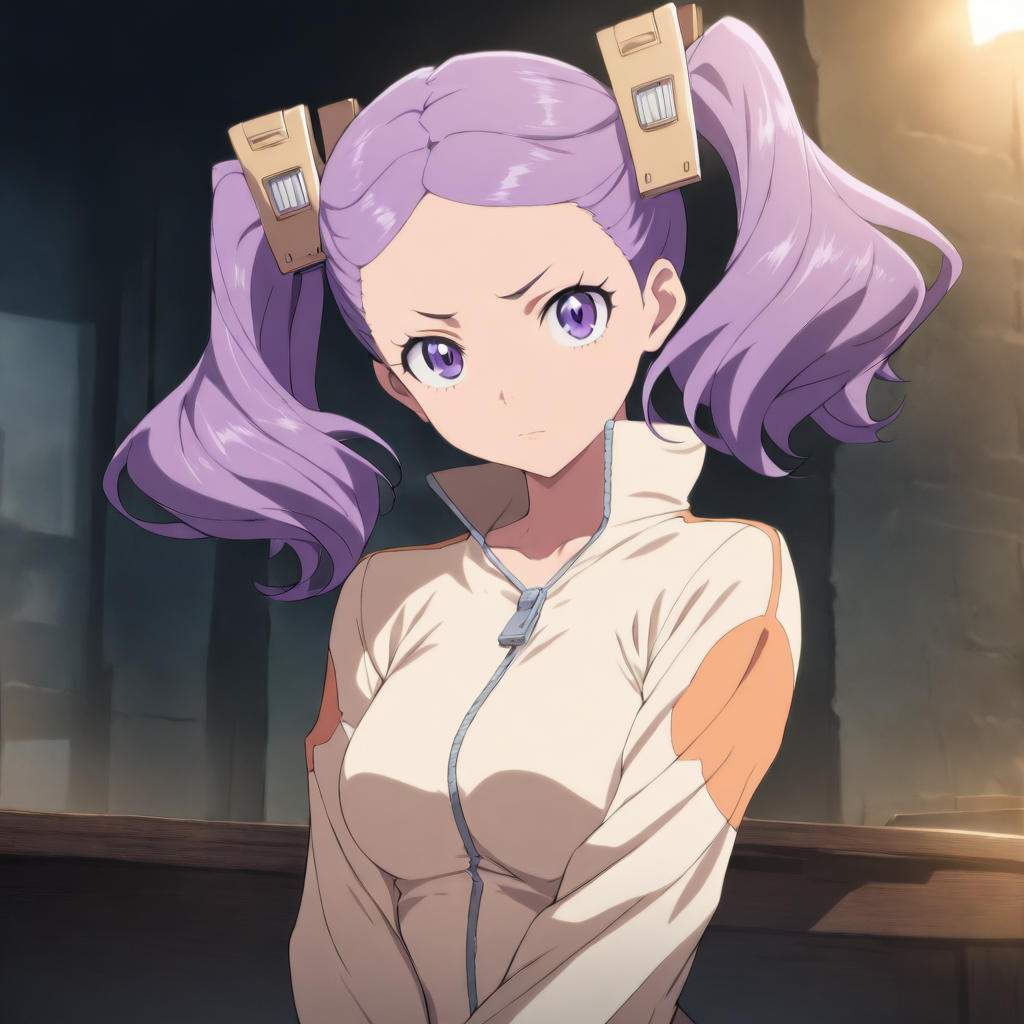 1girl,solo,looking at viewer,masterpiece,high score,great score,absurdres,<lora:Wahanly_Shume ag4o v1:1> wahanly_shume, purple hair, twintails, purple eyes,