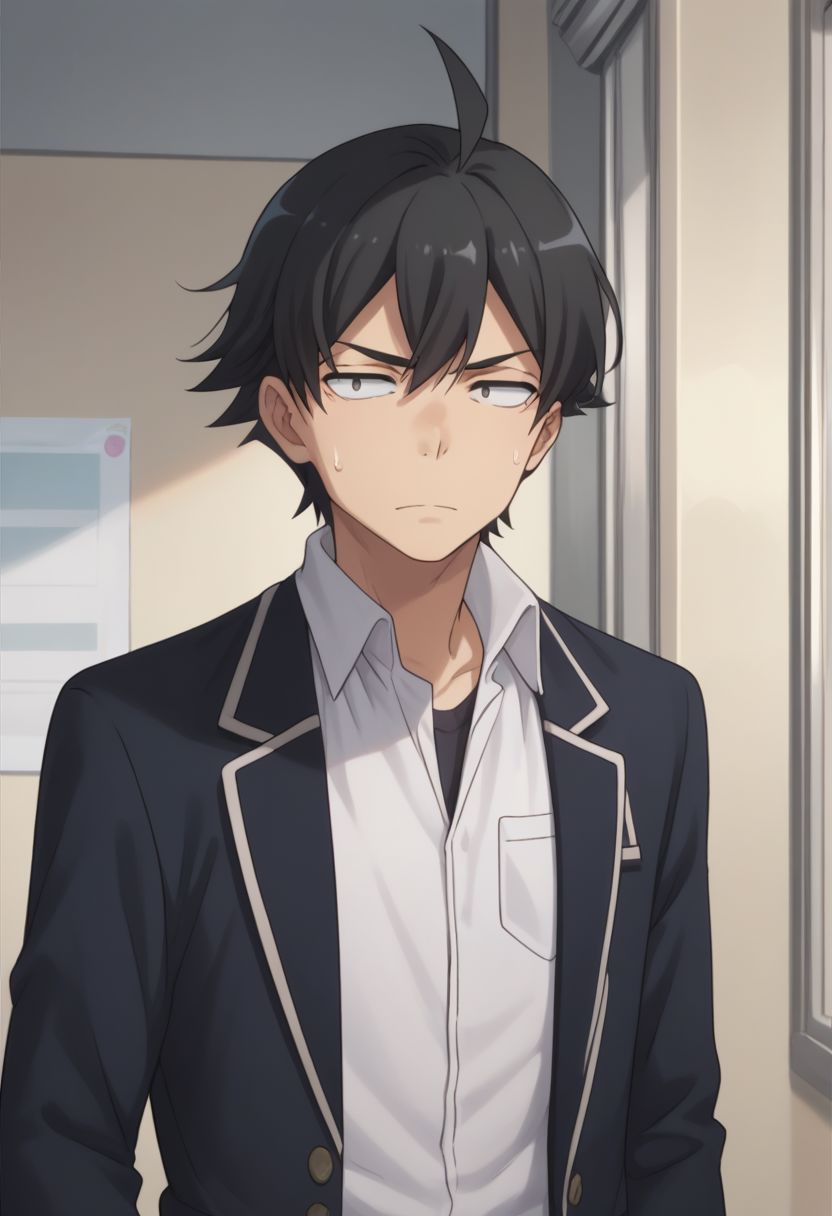 score_9, score_8_up, score_7_up, source_anime, highly detailed, 
hachi, 1boy, black hair, school uniform, male focus, ahoge, sweatdrop, black eyes, jacket, solo, blazer, shirt, white shirt, collared shirt, pants, upper body,
indoor