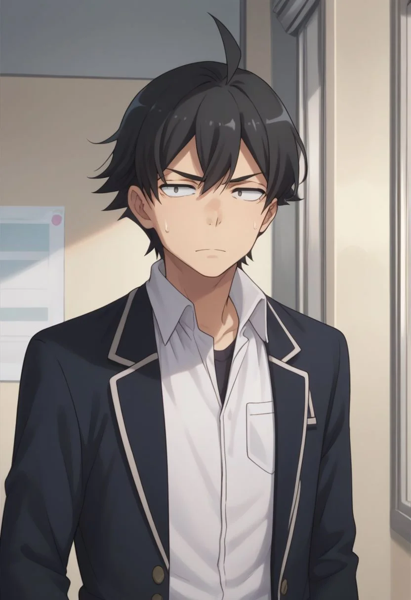 score_9, score_8_up, score_7_up, source_anime, highly detailed,
hachi, 1boy, black hair, school uniform, male focus, ahoge, sweatdrop, black eyes, jacket, solo, blazer, shirt, white shirt, collared shirt, pants, upper body,
indoor