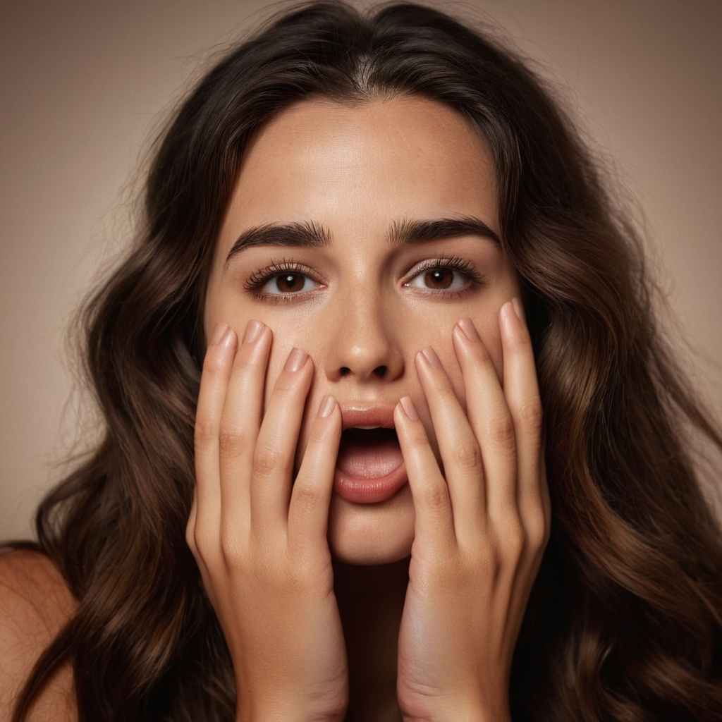 cinematic film still of  <lora:hands5g:0.9>
Sharp detailed high quality image of a woman with her hands on her face, detailed background, 12K, high megapixel, realistic, realism, different, raw image, sharp style, 1girl, solo, long hair, looking at viewer, open mouth, simple background, brown hair, brown eyes, upper body, lips, portrait, photorealistic
, shallow depth of field, vignette, highly detailed, high budget, bokeh, cinemascope, moody, epic, gorgeous, film grain, grainy
