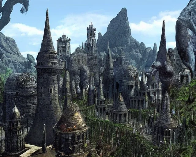 an old ps_game_screenshot of an ancient gothic mountain city, brass pipes, exterior, Lovecraftian, immersive, birds eye view, (concept art by dark souls) <lora:epiNoiseoffset_v2:1.4>