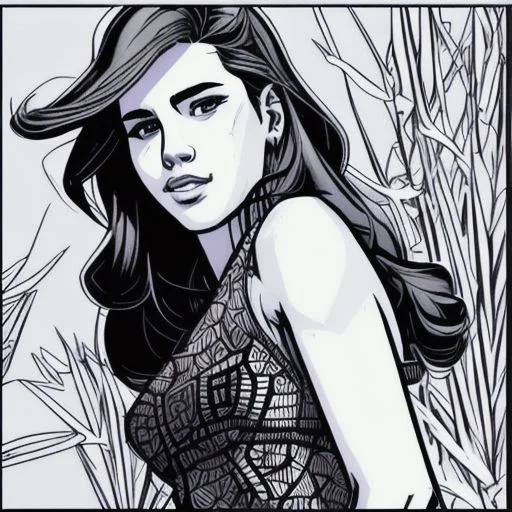 Portrait of an attractive young lady, flower field background, (by Jack Kirby:1.3), square ratio, <�color-page>