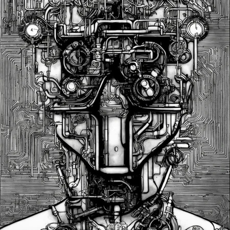 black and white, photorealistic intricately detailed comic book art by award winning line artist, of a steampunk scientist stepping stepping through a magical portal, black and white ink, epic cinematography