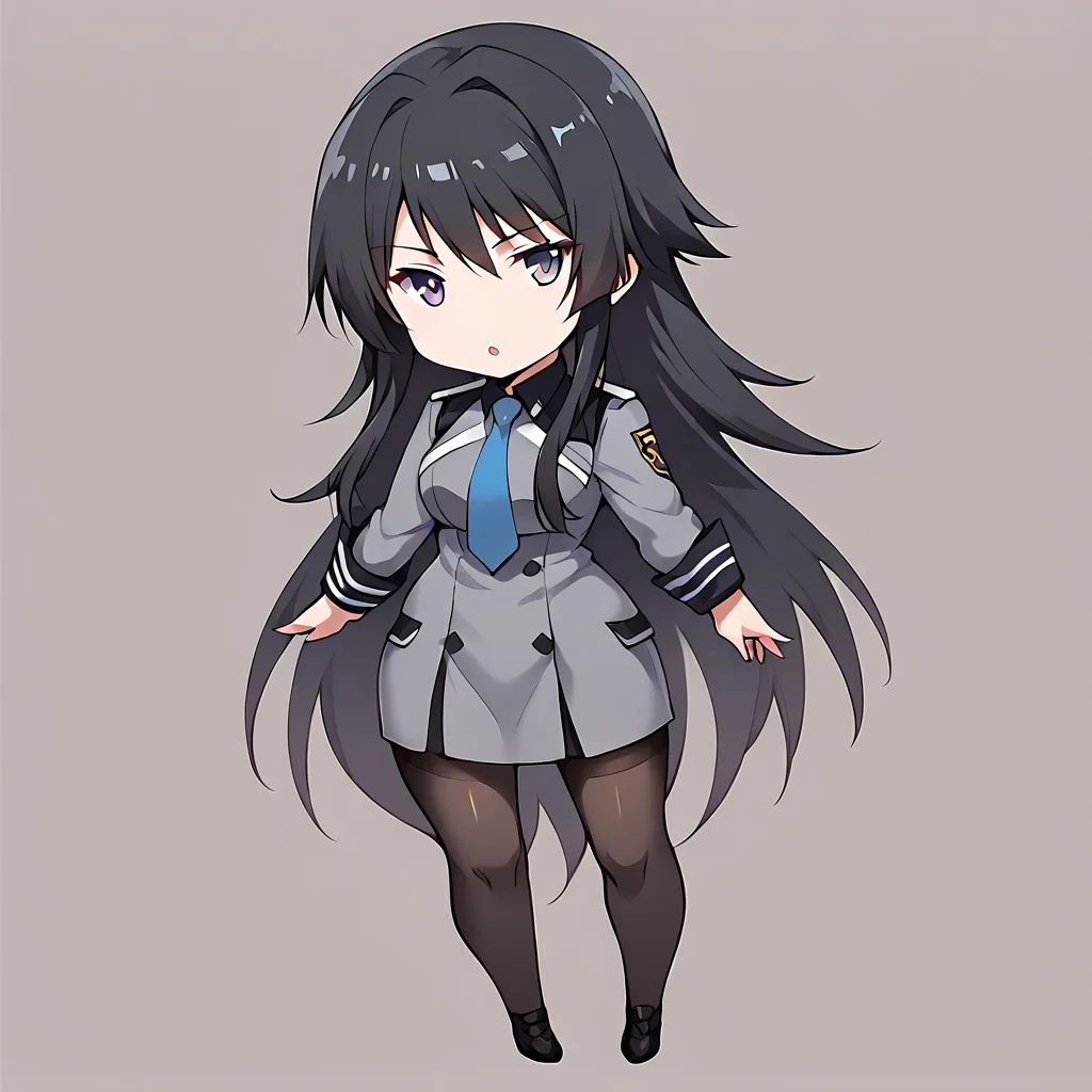 score_9, score_8_up, score_7_up, <lora:[pony]bdchibi:1> ,bdchibi, fullbody, parted lips, simple background,1girl,
BREAK
<lora:[pony]takamura yui:0.6>,takamura yui,  grey uniform, black hair,very long hair, uniform, white ribbon, , blue necktie,black pantyhose,