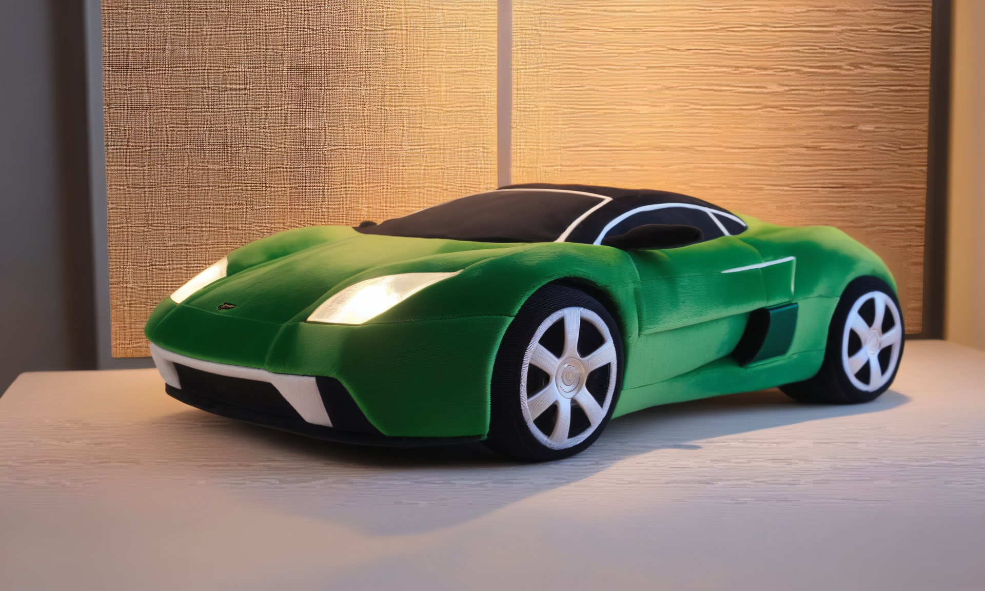 <lora:plushstuffedcd_xl-000006:0.8>,a (plushstuffedcd_xl,plush stuffed toy:1.2) modern sports car on a table,yellow theme,supercar,solo,in office,long-focus,tilt-shift,miniature,cute and lovely,still life,from front,looking at viewer,no humans, emotional,harmonious,high budget,moody,epic,gorgeous,perfect lighting,realistic,photorealistic,photographic,photo (medium),real,moody lighting,volumetric lighting,reality ray tracing,8K,HDR,UHD,masterpiece,best quality,highly detailed,high resolution,finely detail,extremely detailed,ultra detailed,wallpaper
